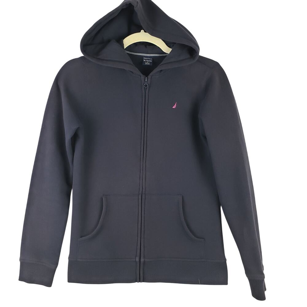 Nautica Girls XL Full Zip Hoodie Sweatshirt Solid Navy Classic Minimalist Lounge